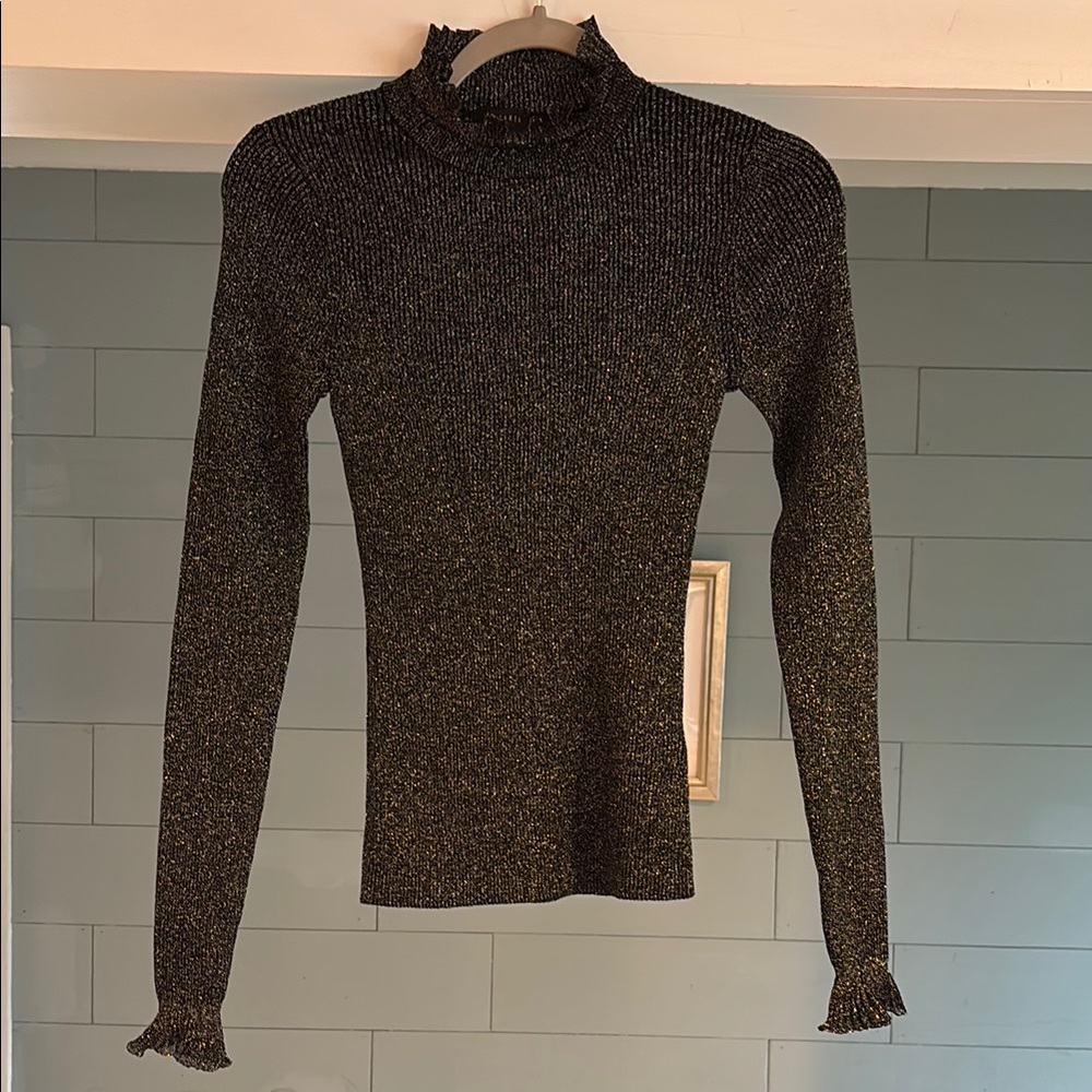 Ted Baker Metallic Milnia Black Ruffle Top